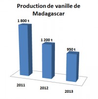 De 2012 à 2013, le volume de vanille malgache exporté a baissé. La stratégie des importateurs, la concurrence avec la vanille de biosynthèse et la baisse de la qualité sont les raisons avancée