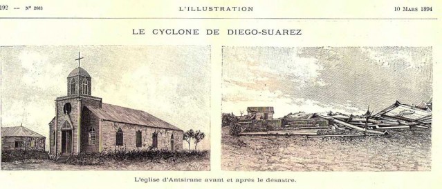 L'église d'Antsiranana avant et après le cyclone du 5 février 1894