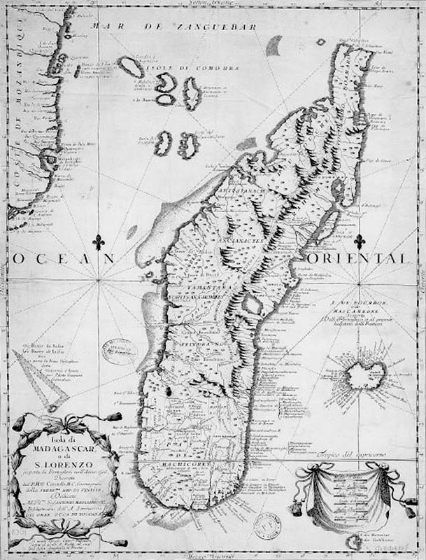Carte générale de Madagascar dressée par Coronelli en 1506
