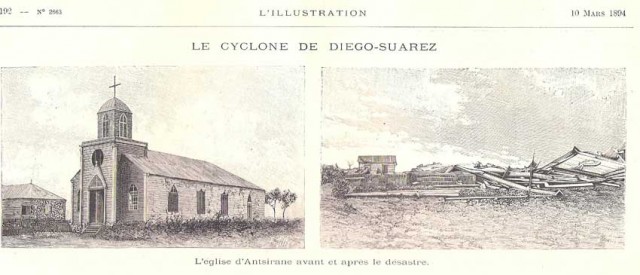 L'église de Diego Suarez avant et après le cyclone de 1894