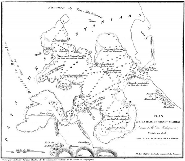 Carte de la Baie de Diego Suarez dressée en 1825 par Leguevel de Lacombe