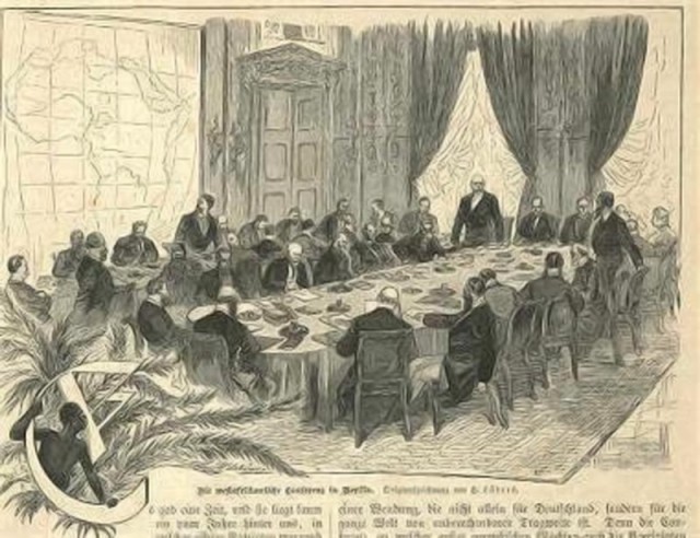 Dessin montrant les participants à la conférence de Berlin en 1885