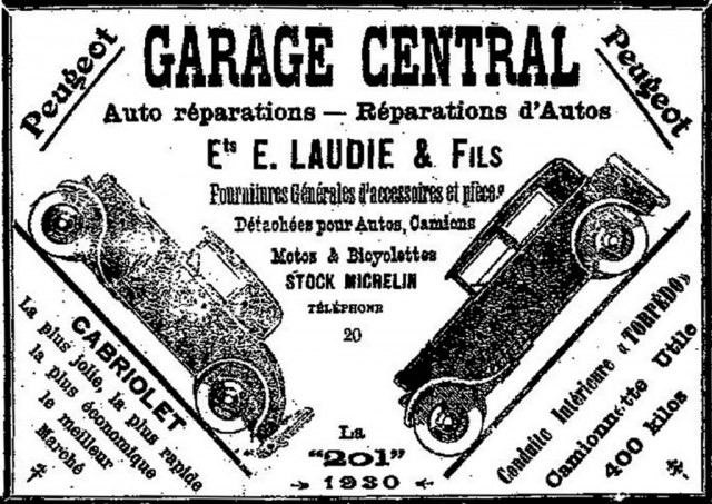 Publicité pour le Garage Central