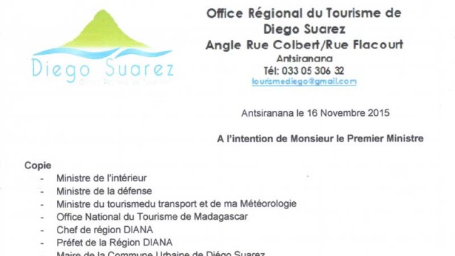 La lettre de l'Office du Tourisme de Diego Suarez au Premier Ministre pour alerter sur la montée de l'insécurité