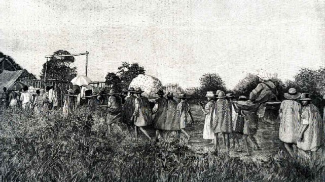 L’enlèvement de la reine Ranavalona III en 1897. La reine et son escorte sur la route entre Tananarive et Tamatave